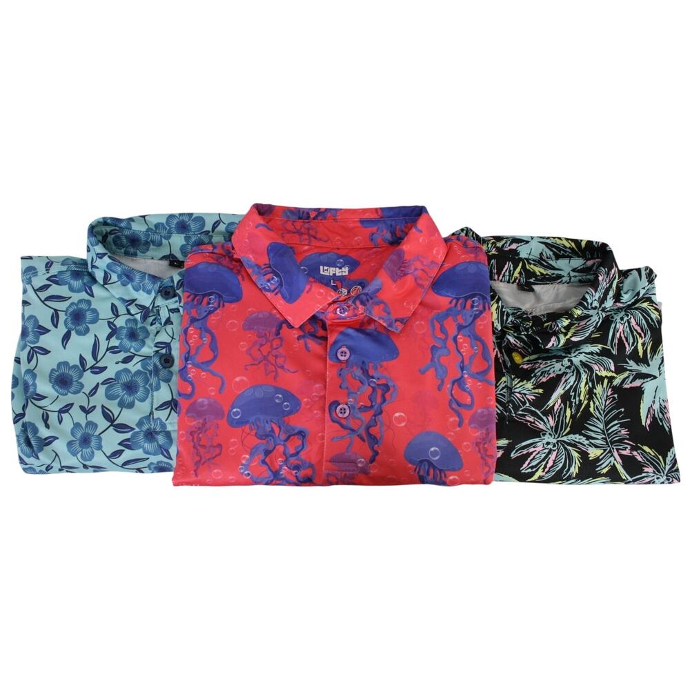 Lofty Llama Polo Shirt Lot 3 Mens L Tropical Floral Golf Performance